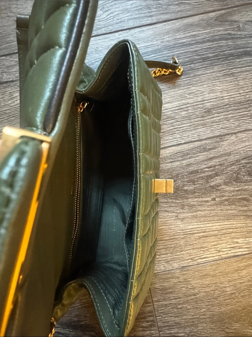Kate Spade Quilted Olive Green Leather Chain Shoulder Bag with Gold Hardware